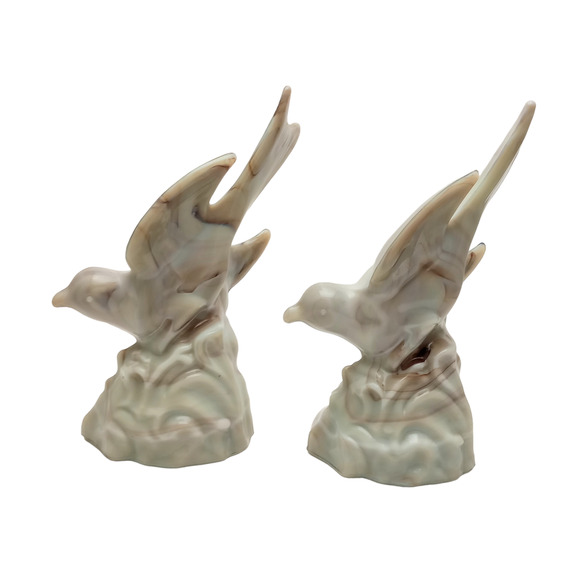 L e Smith Almond Nouveau Slag Glass Bird Figurines - Picture 3 of 6